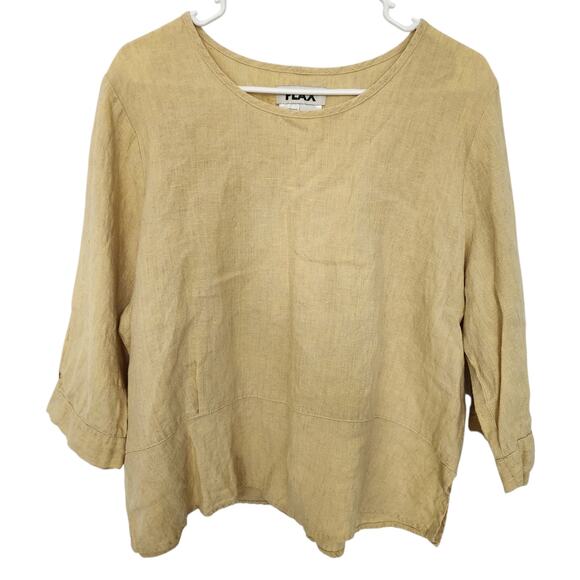 FLAX Linen Oversized Top M Yellow Beach Minimalist Cottage Coastal Grandma - Picture 1 of 6
